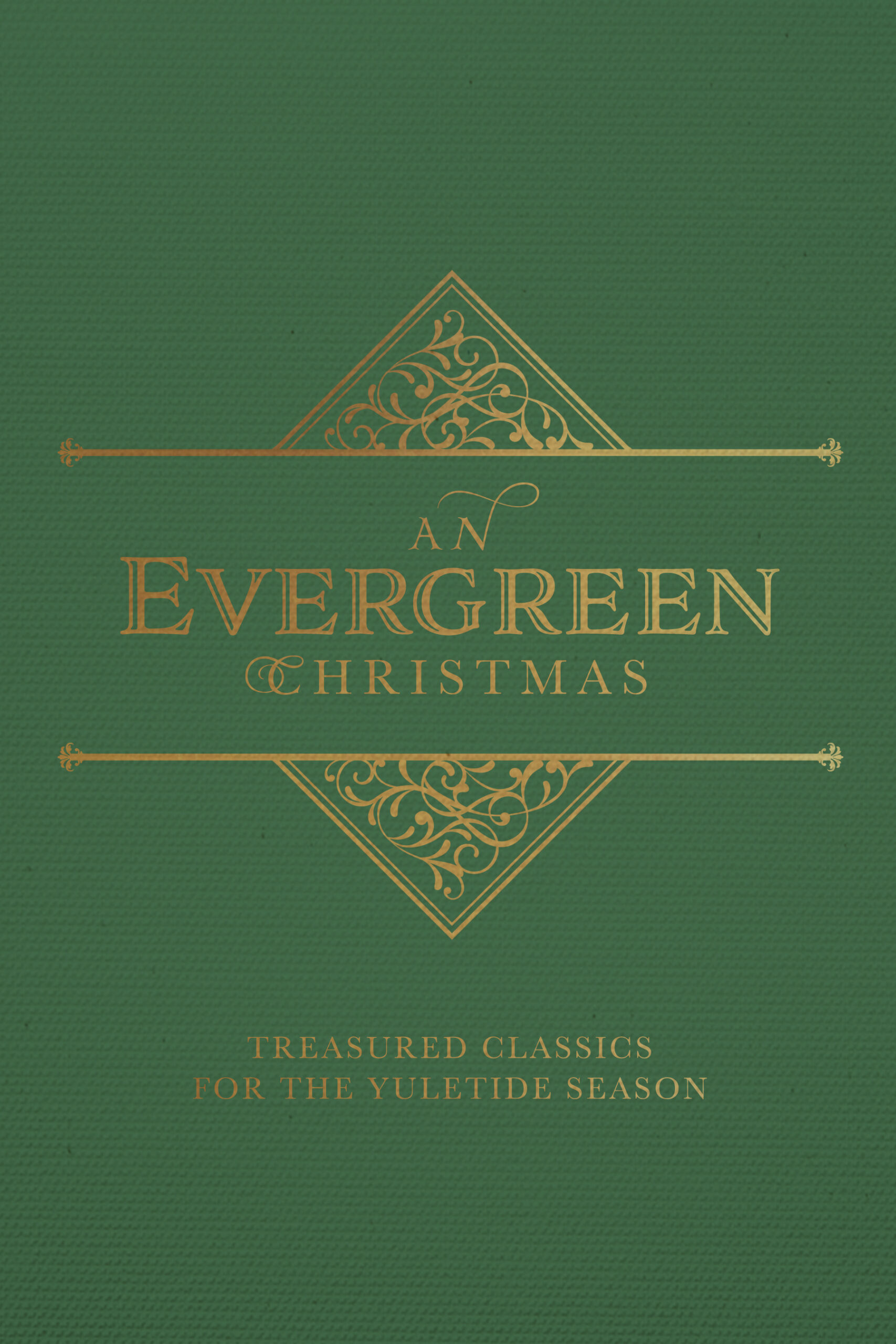 An Evergreen Christmas book cover shows green background with gold titling and details